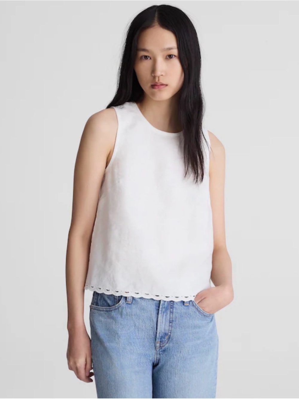MMadewell Shell Top 100% Linen Ivory XS Scallop Eyelet Hem $88